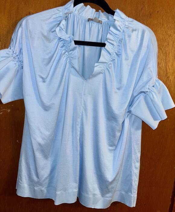 COS Tops - COS Light Blue Ruffled V-Neck Short Sleeve Blouse Top